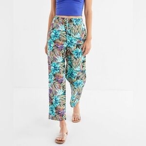 Urban Outfitters Jace Poplin Pants Cotton Tropical Leaf Ankle Crop High Waist